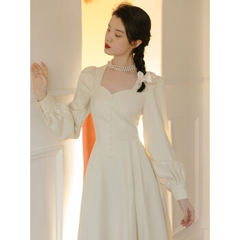 高端轻奢小众气质感连衣裙春旗舰官方女装月光白版质量旗舰官方女装m