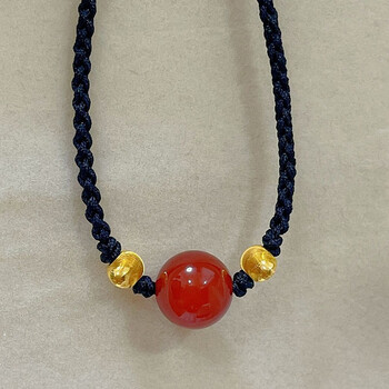 黄金相思豆手链红玛瑙项链吊坠女足金999转运珠项链 红玛瑙路路通手工