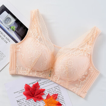 量大胸抹胸防走光无钢圈文胸背心式蕾丝聚拢薄杯内衣女 肤色 38/85cd