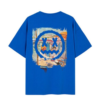 抖音同款mbd小恶魔2022夏季新款笑脸短袖t恤男国潮情侣半袖棉霜魄蓝色