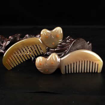 牧韵 天然牛角梳子 小猫造型可爱漂亮  方便携带 可爱小猫梳  1个