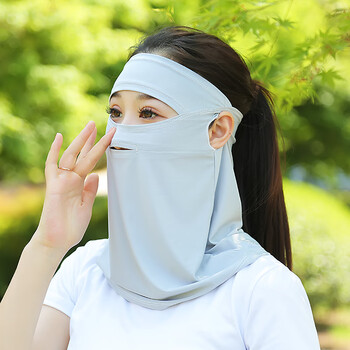 遮阳防尘防晒神器优选开车防晒面罩薄款面纱一体围脖露鼻子遮全脸冰丝