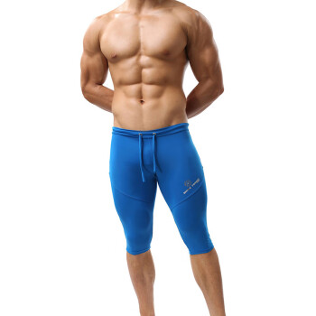 无畏船长 男士夏季弹力运动健身塑身美体中裤五分裤 男士五分单车裤 蓝色 S (腰围2-2.2尺)