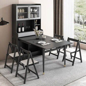 雅漫琳餐桌 现代简约多功能折叠餐桌餐边柜北欧家用储物餐桌椅组合