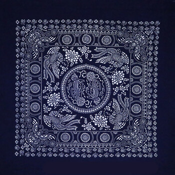 乌镇蓝印花布桌布手工蜡染双面印花复古台布农家乐茶馆中式餐桌布麒麟