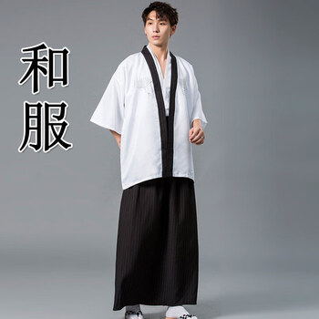 日本和服男服士正装cos舞台演出服料理店剧本杀套装 白色(衣服) m  码