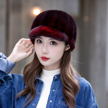 追玥梦女士高档貂碉皮帽子冬季水貂毛皮草帽子女士骑士帽加厚保暖护耳