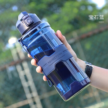 容量运动水壶透明弹跳健身tritan水杯礼品批发塑料太空杯宝石蓝1500ml