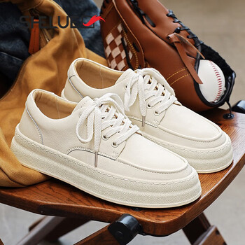 lue品牌男鞋2023秋季新款真皮牛皮板鞋男韩版潮流男士休闲皮鞋米色41