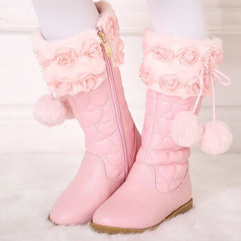 新品女童靴子加绒冬2019新款童鞋小女孩高筒长靴公主靴韩版儿童高跟靴