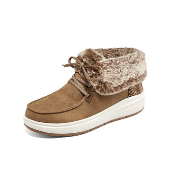 斯凯奇skechers冬季女加厚拼接皮草贵气时尚中帮雪地靴栗色114270cs