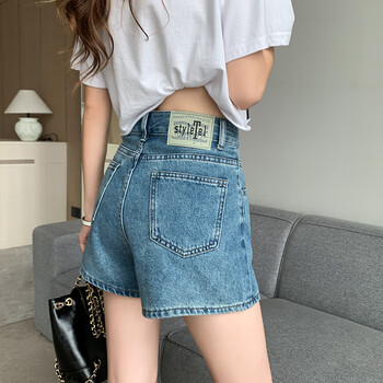 爱麦依高腰牛仔短裤女外穿夏季新款宽松显瘦蓝色小个子阔腿a字热裤薄