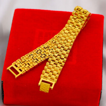 赐帛越南沙金手链男士色999经典金手表链镀金霸气龙头链子15mm金表