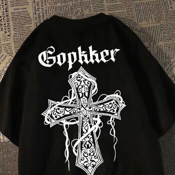 十字架宽松百搭简约t恤潮男衣服黑色t恤优质面料不起球l105120斤品质