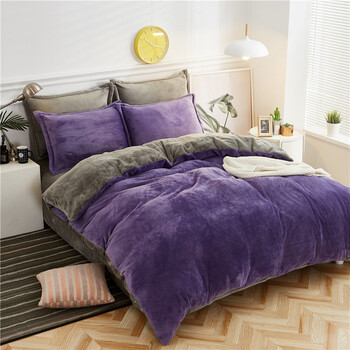 双面用珊瑚绒水晶绒套件珊瑚绒四件套法兰绒法莱绒网红家纺 薰衣草灰