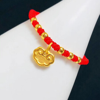 祁爱金楼珠宝金锁婴儿长命锁宝宝黄金转运珠红绳手链女999足金本命年