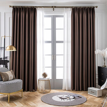 现代窗帘卧室客厅高遮光加厚隔热降噪定制成品高精密帘布 深咖色 宽4.
