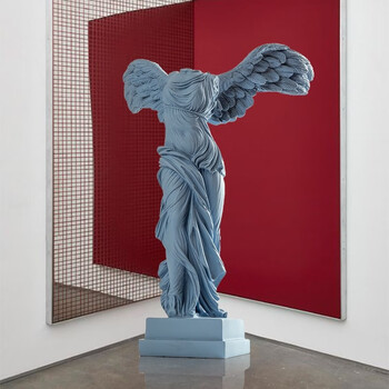 创意客厅树脂石膏像希腊石膏雕塑人像胜利女神摆件大号小天使艺术蓝色