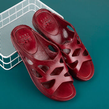 拖鞋水晶塑料熟胶塑胶鞋透明老奶奶婆婆老式是托脱施扡鞋塑料 深红色
