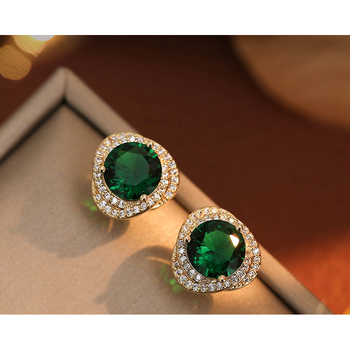 铭闽明星同款祖母绿耳钉耳饰2022女感银针轻奢气质春夏款绿色耳祖母绿