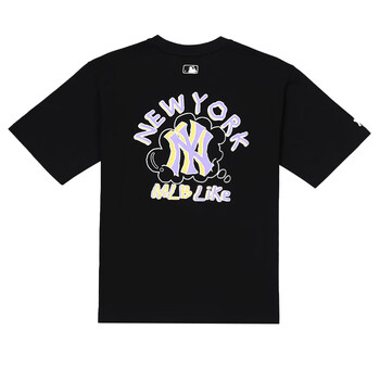 mlb短袖2020年夏季男女情侣星球t恤宽松透气休闲上衣潮流 黑色云朵