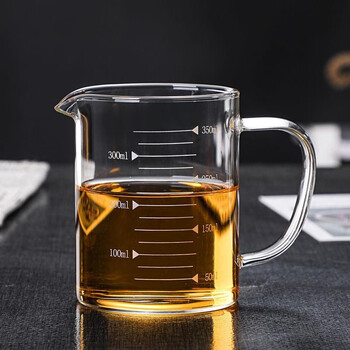 带刻度量杯高硼硅滤嘴玻璃杯烘焙咖啡杯牛奶杯景毅通奶茶店搅拌杯可