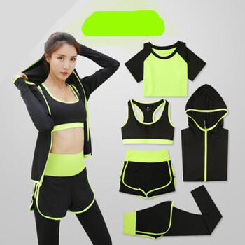 米黛龙性感紧身瑜伽服套装女生健身房训练服跑步运动服五件套果绿色l