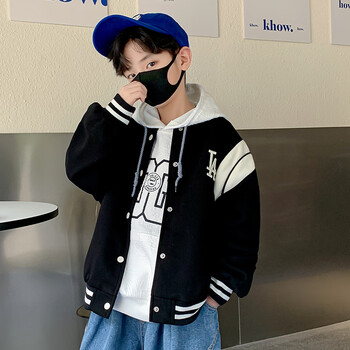 春秋2022年新款儿童炸街棒球服5男孩8春装上衣夹克衫12岁黑色140cm