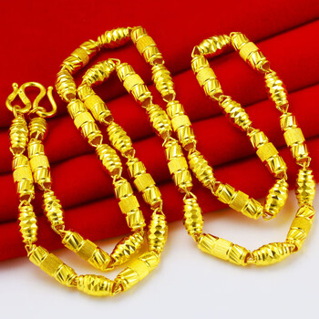 千思缘黄金项链9999足金真金链子男款长结婚首饰空心佛珠路路通转运珠