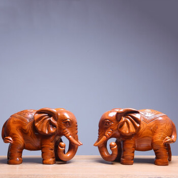 艺永轩总经理办公室桌面大象摆件木雕大象摆件一对客厅茶室玄关装饰品