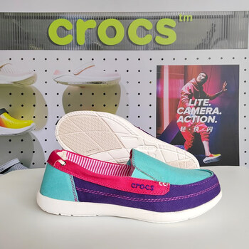 卡骆驰crocs秋季新款女鞋沃尔卢透气轻便防滑帆布鞋平底一脚蹬休闲鞋
