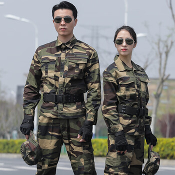 迷彩军训服工作服学生演出服套装劳保体能服纯棉黄迷彩上衣下裤165