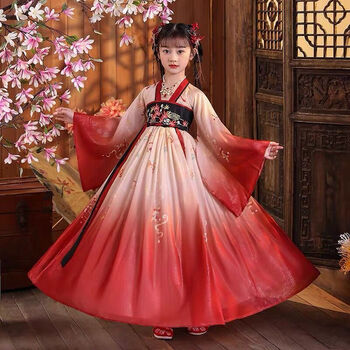 汉服女童2022新款儿童古装中国风仙唐装古风公主女孩秋款连衣裙 枫叶