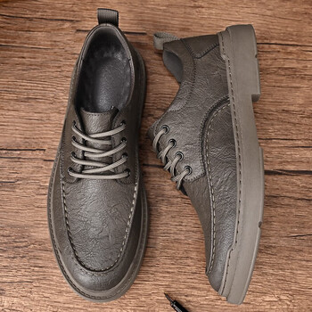 鞋软底青年英伦软皮夏季透气防滑时尚工作小皮鞋 卡其色-标准皮鞋尺码