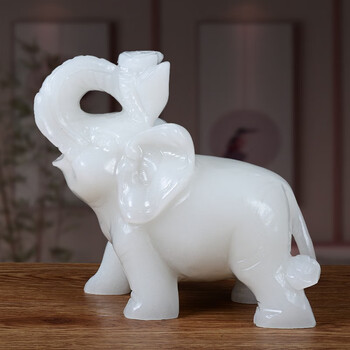 九州祥白玉玉雕天然玉石大象摆件一对家居办公室装饰招财风水象电视柜