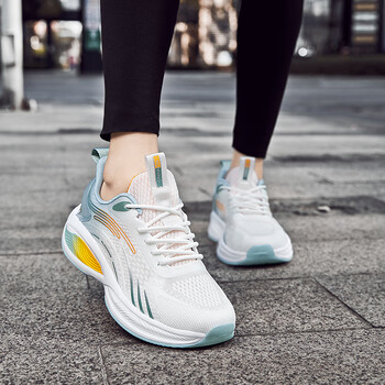 跑步鞋女初中学生体育考试专用鞋网面透气软底减震跳绳田径运动鞋白青