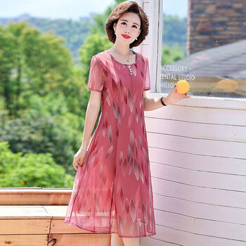 夏季胖大妈加肥加大码连衣裙老人阔太太洋气50岁60中老年女装大码裙子