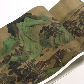 刘松年款青绿山水长卷画芯国画真迹复制品原大高清仿古山水画临摹