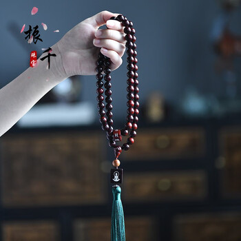 振千印度10mm72颗佛珠手串手持车挂珠配银片镶嵌跑环一体三通 紫檀8mm