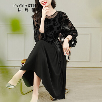 法玛莎品牌真丝丝绒连衣裙女2023秋新款法式轻奢复古国