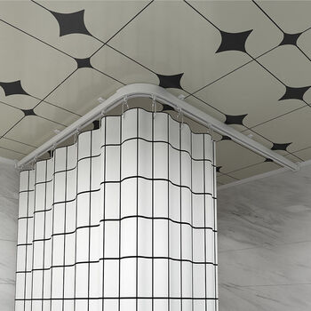 浴室弧形浴帘杆浴帘套装免打孔卫生间伸缩淋浴加厚防水防霉隔断帘小白