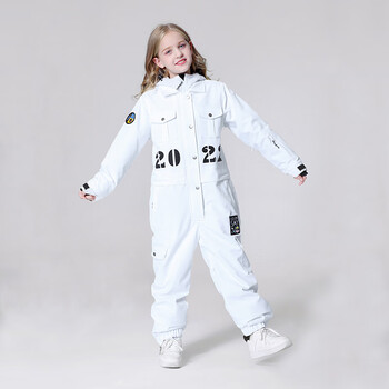 儿童滑雪服套装男童女童防水保暖滑雪装备工装连体服 儿童连体白色