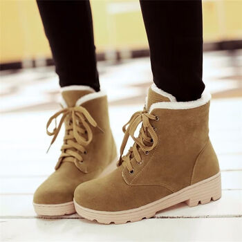 rvsa冬季雪地靴女款前系带马丁靴学生韩版短靴防滑加厚加绒新款棉学院