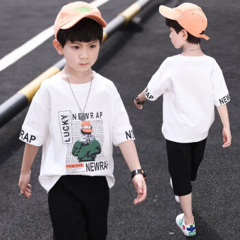 男孩穿的新款短袖短裤两件套儿童中大童学生款韩版帅气时尚运动服白色
