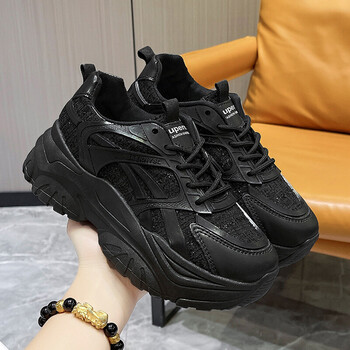 老爹鞋ins潮女年春季新款小香风百搭圆头厚底增高休闲运动鞋黑色38