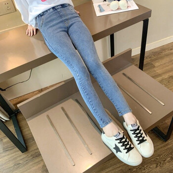 女童牛仔裤春秋新款韩版中大儿童洋气高弹紧身 蓝色牛仔裤春秋款 110