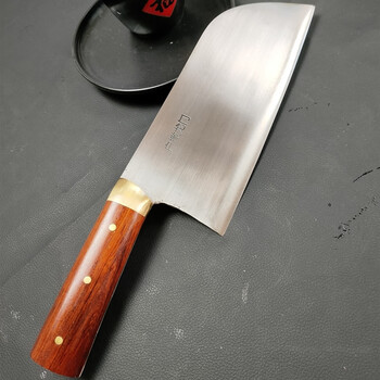户撒龙门手工锻打家用菜刀进口航空特钢厨刀缅甸红酸枝木柄黄铜bg42