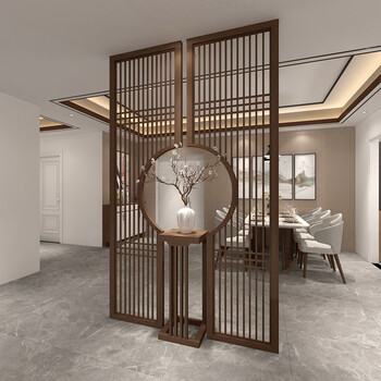 新中式屏风隔断花架顶天立地客厅进门遮挡入户玄关实木格栅定制 款式