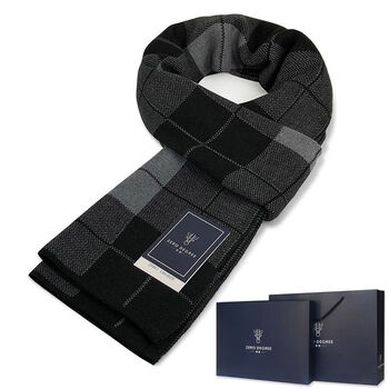 男士围巾冬季韩版高档长款针织围巾时尚男士围巾格纹百搭针织棉围脖小