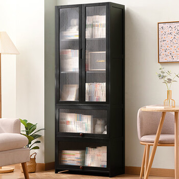 木马人(mumaren)书柜现代简约带门防尘格子柜实木书架窄柜置物落地储